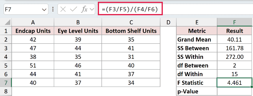=(F3/F5)/(F4/F6) in F7