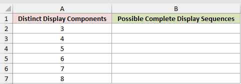 Count Complete Display Sequences: input data and result placeholders in Excel.