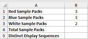 Arrange Identical Sample Packs: input data and result placeholders in Excel.