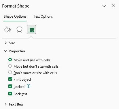 Move and size with cells selected for the shape
