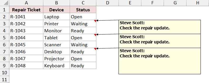 Multiple Steve Scott notes on the worksheet