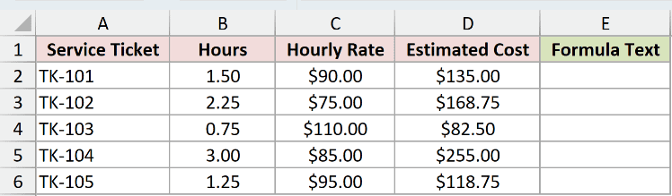 FORMULATEXT Example 1 dataset