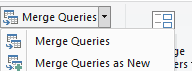 The Merge Queries dropdown open on the Home tab showing Merge Queries as New
