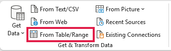 The Data tab with From Table/Range highlighted for the Suppliers table