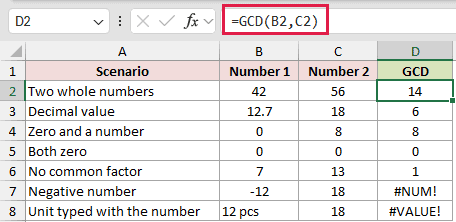 =GCD(B2,C2) in D2