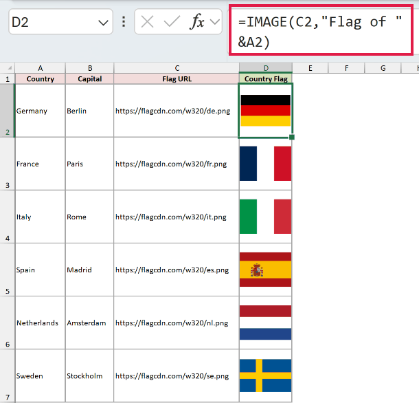 =IMAGE(C2,"Flag of "&A2) in D2