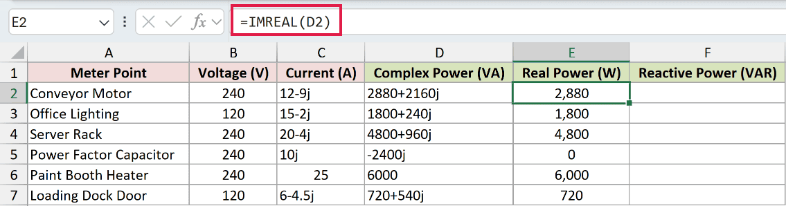 =IMREAL(D2) in E2