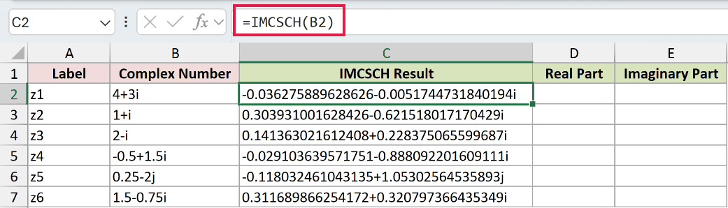 =IMCSCH(B2) in C2