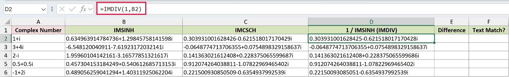 =IMDIV(1,B2) in D2