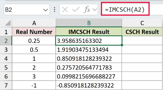 =IMCSCH(A2) in B2