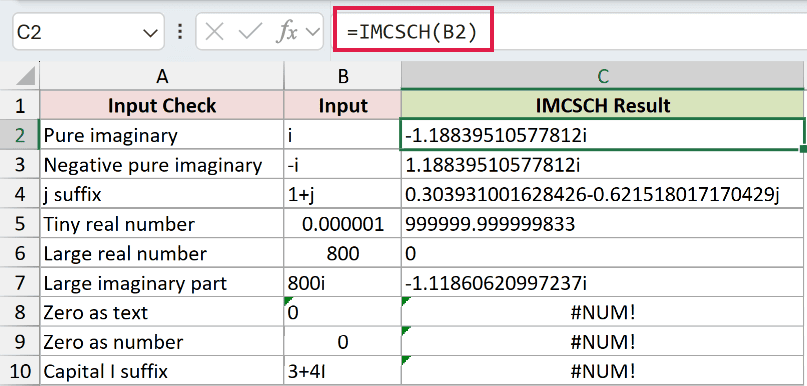 =IMCSCH(B2) in C2