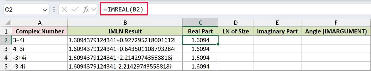 =IMREAL(B2) in C2