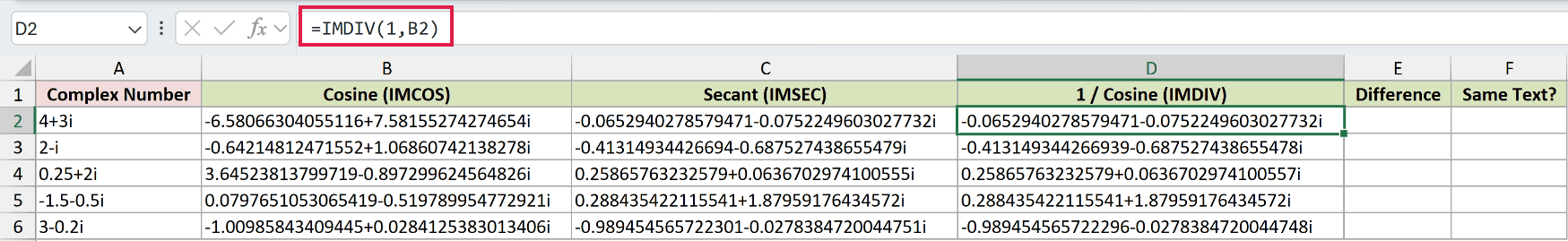 =IMDIV(1,B2) in D2