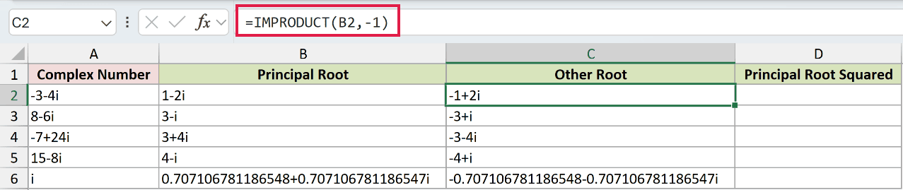=IMPRODUCT(B2,-1) in C2