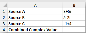 Add Individual Complex Numbers: input data and result placeholders in Excel.