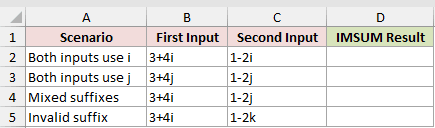 Handle Suffix and Input Errors: input data and result placeholders in Excel.