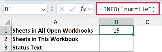 =INFO("numfile") in B1