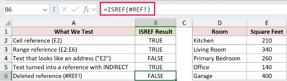 =ISREF(#REF!) in B6