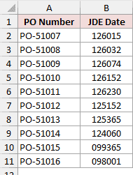 Purchase order numbers with six-digit JD Edwards CYYDDD dates
