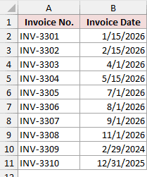 Invoice numbers with invoice dates to convert into Julian codes