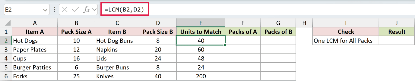 =LCM(B2,D2) in E2