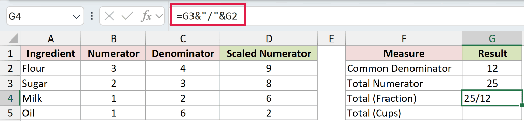 =G3&"/"&G2 in G4