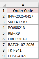 Order codes in column A before counting digits