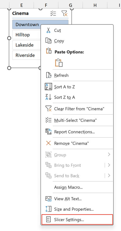 Slicer right-click menu with Slicer Settings