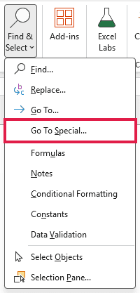 Go To Special on the Find & Select menu.