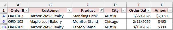 Orders filtered with the *Stand* wildcard on Product
