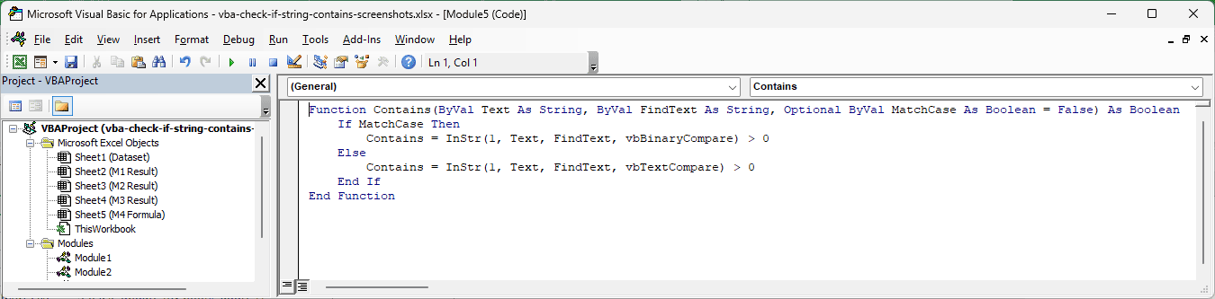 Custom Contains function in a VB Editor module