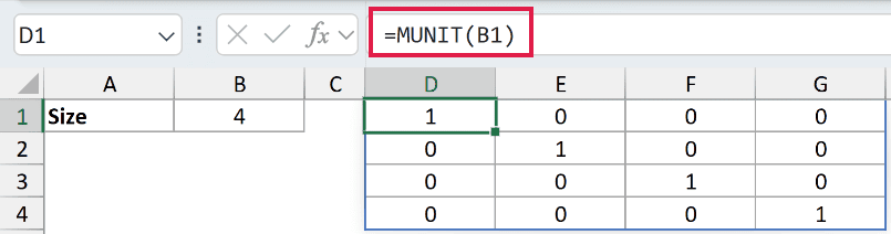 =MUNIT(B1) in D1