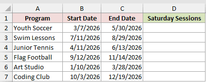 Dataset for NETWORKDAYS.INTL example 3