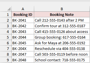 Booking notes before extracting their phone numbers.