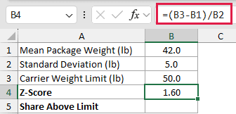 =(B3-B1)/B2 in B4