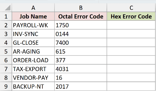 Dataset for OCT2HEX example 1