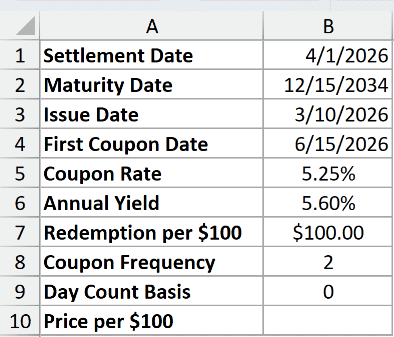 Dataset for ODDFPRICE example 1