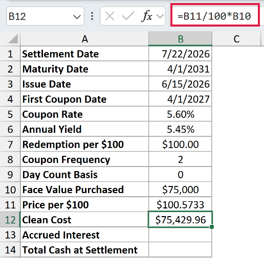 =B11/100*B10 in B12