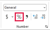 Percent Style button in the Number group on the Home tab