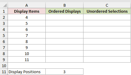 PERMUT Versus COMBIN: input data and result placeholders in Excel.