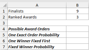 Calculate Award Probabilities: input data and result placeholders in Excel.