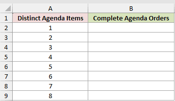 Full Arrangements and FACT: input data and result placeholders in Excel.