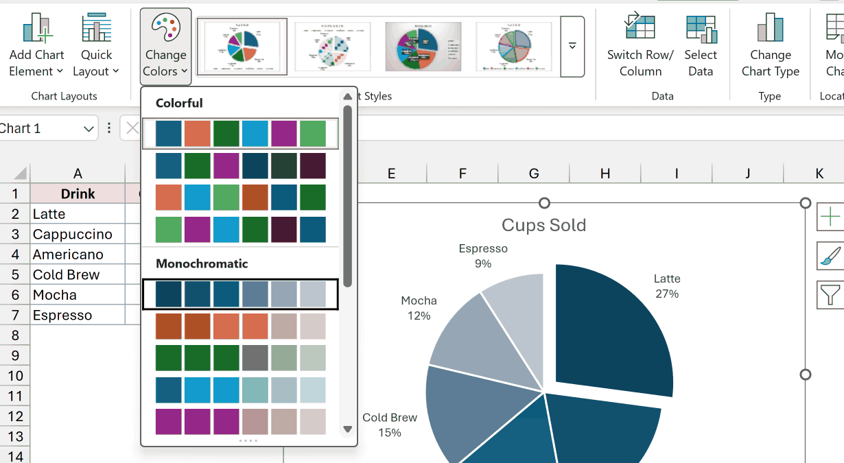 Change Colors gallery with a Monochromatic palette