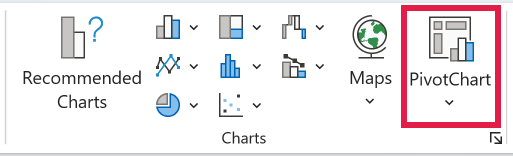PivotChart button in the Charts group on the Insert tab