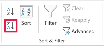 Sort Largest to Smallest button on the Data tab