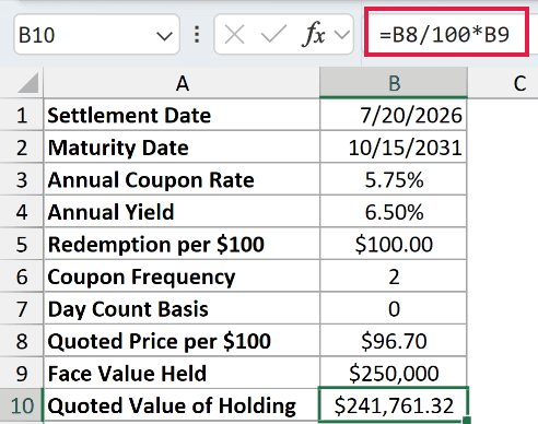 =B8/100*B9 in B10