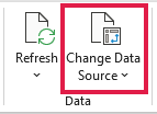 The Change Data Source button on the PivotTable Analyze tab.