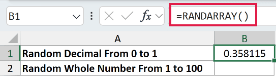 =RANDARRAY() in B1