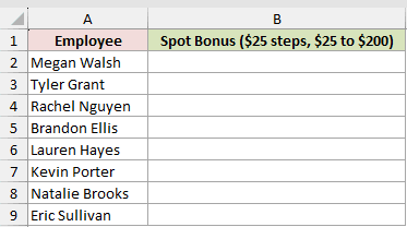 Dataset for RANDBETWEEN example 5