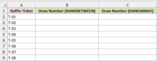 Dataset for RANDBETWEEN example 6